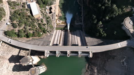 Aerial-Top-view-of-Water-reservoir-swamp-in-Sau,-Spain,-severe-drought,-day