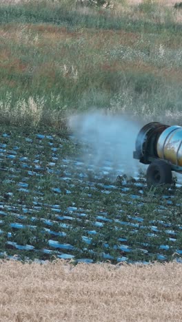 el tractor pulveriza agua o fertilizante para el riego