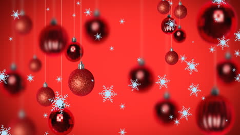 animación de la nieve cayendo sobre las bolas de navidad