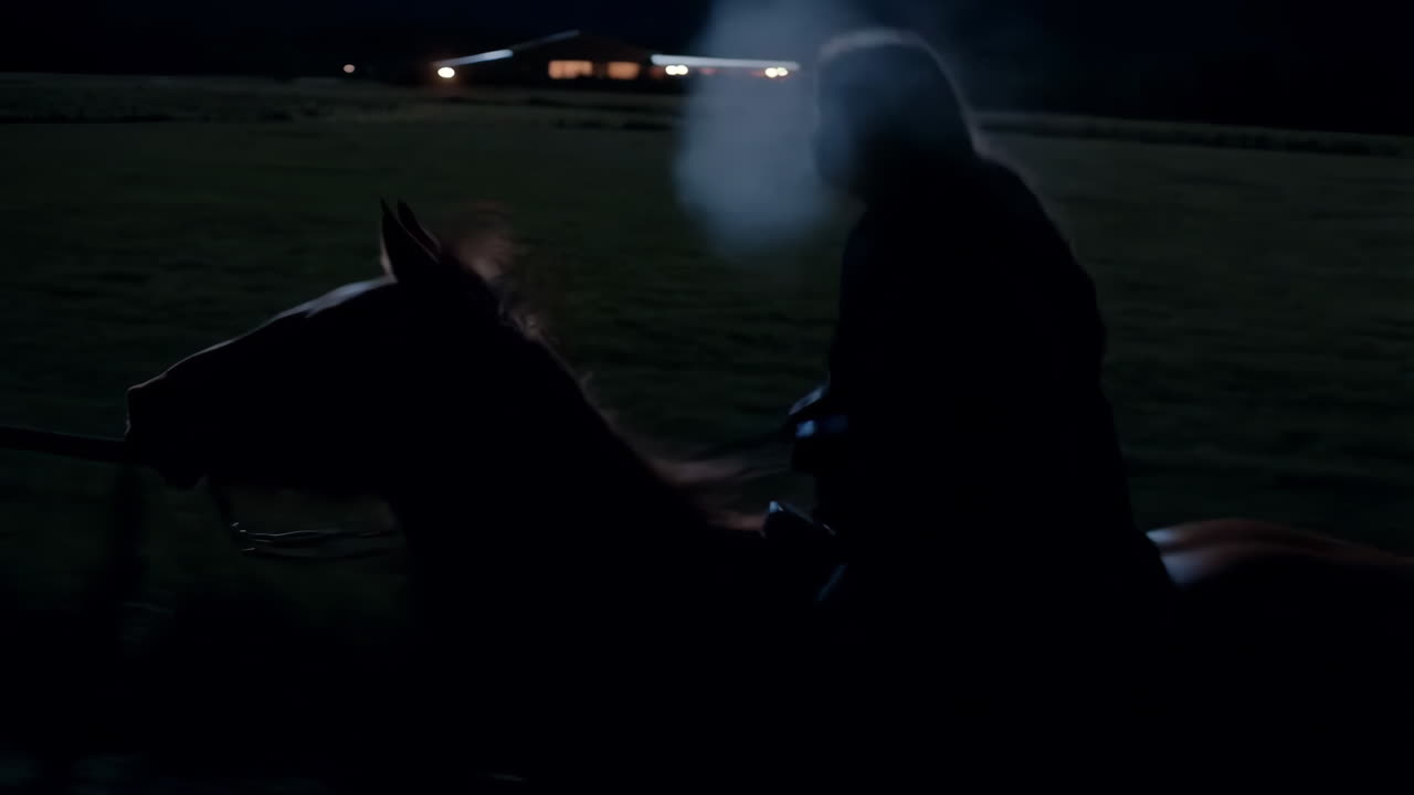 Silhouetted Rider on Horse at Night