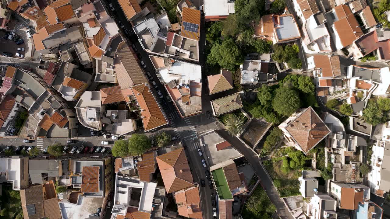 Aerial View of a Mediterranean Town with Red Roofs