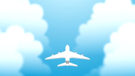 airplane flying on the sky with clouds loop animation 4k on blue gradient background with alpha channel