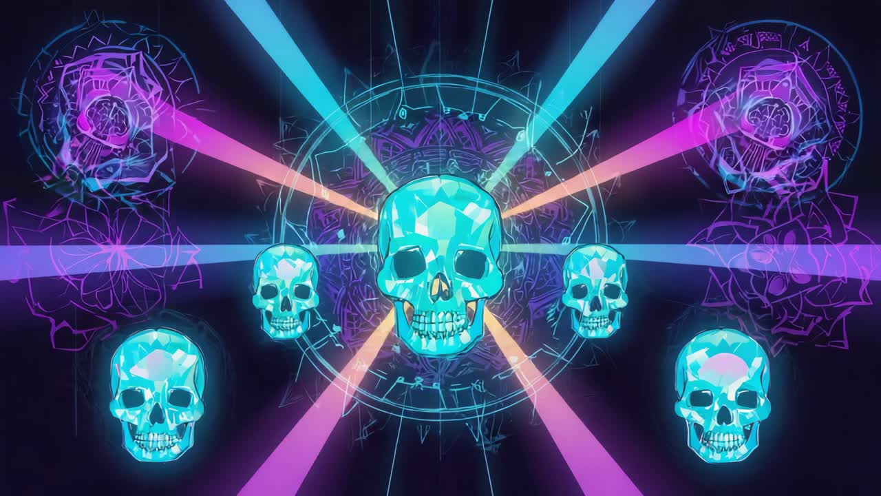 Geometric Skull Art with Neon Glow