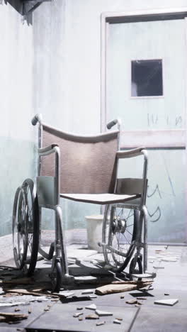 abandoned wheelchair in a hospital room