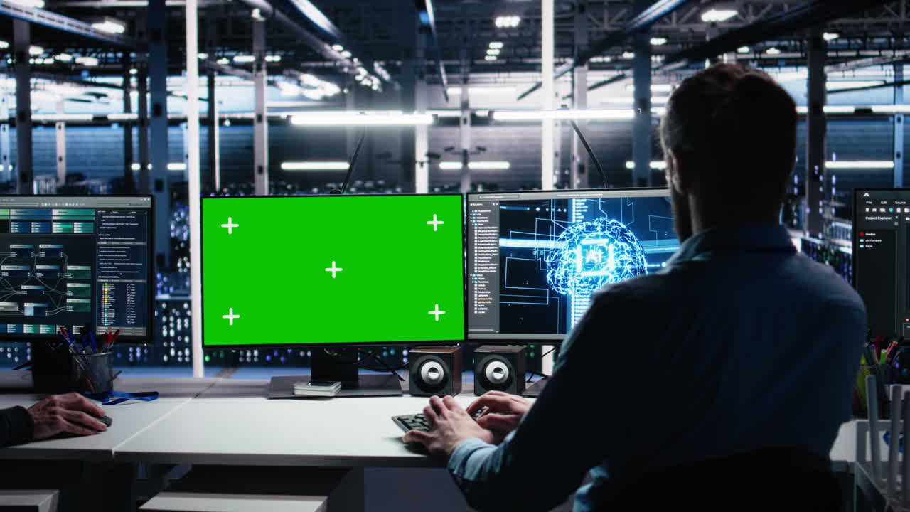 Data Center Engineer Managing Ai Systems For Uptime Using Mockup Pc