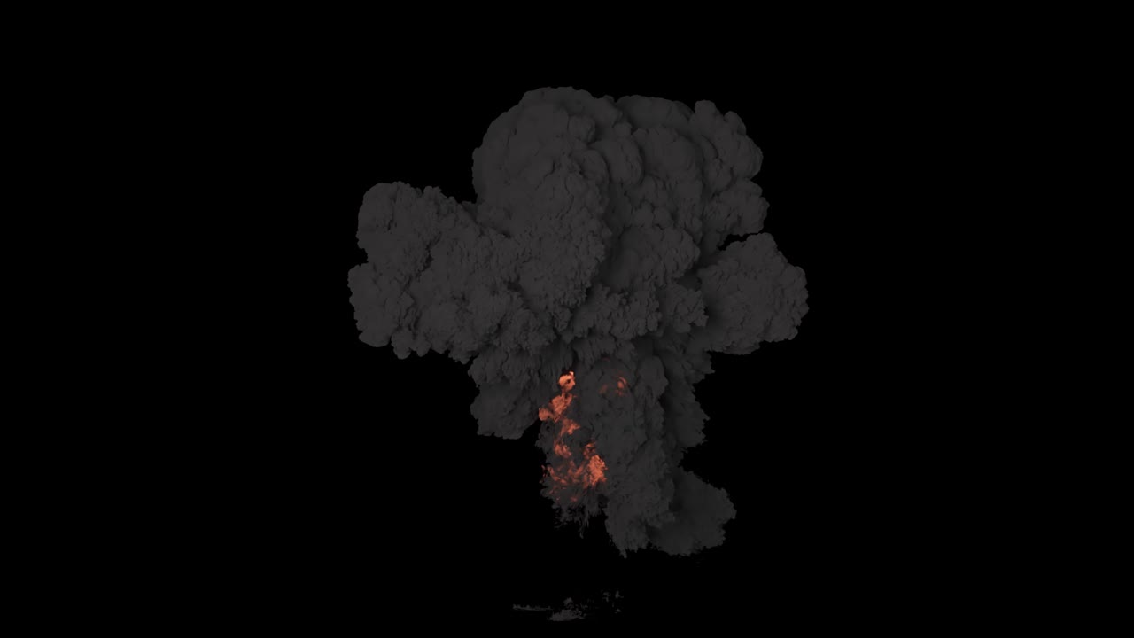 una gran explosión nuclear con mucho humo negro. una explosión con humo negro en un fondo aislado con un canal alfa, una explosión de combustible.