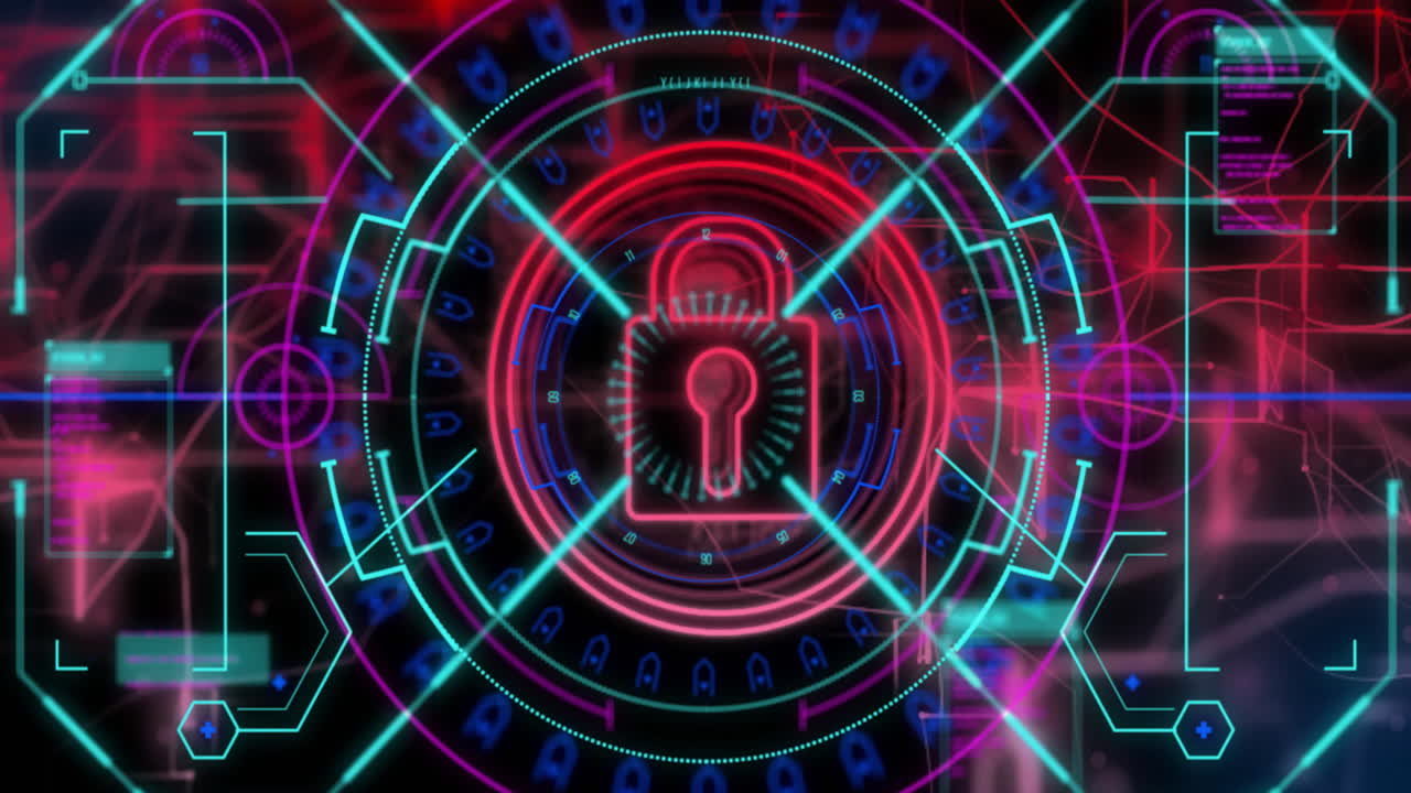 Animation of padlock icon, scope scanning and data processing