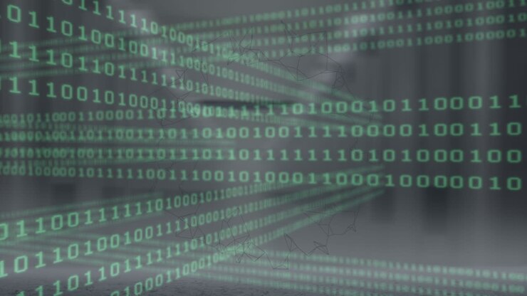Animation of data processing and over dark background