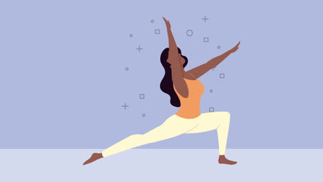 joven mujer morena practicando yoga personaje