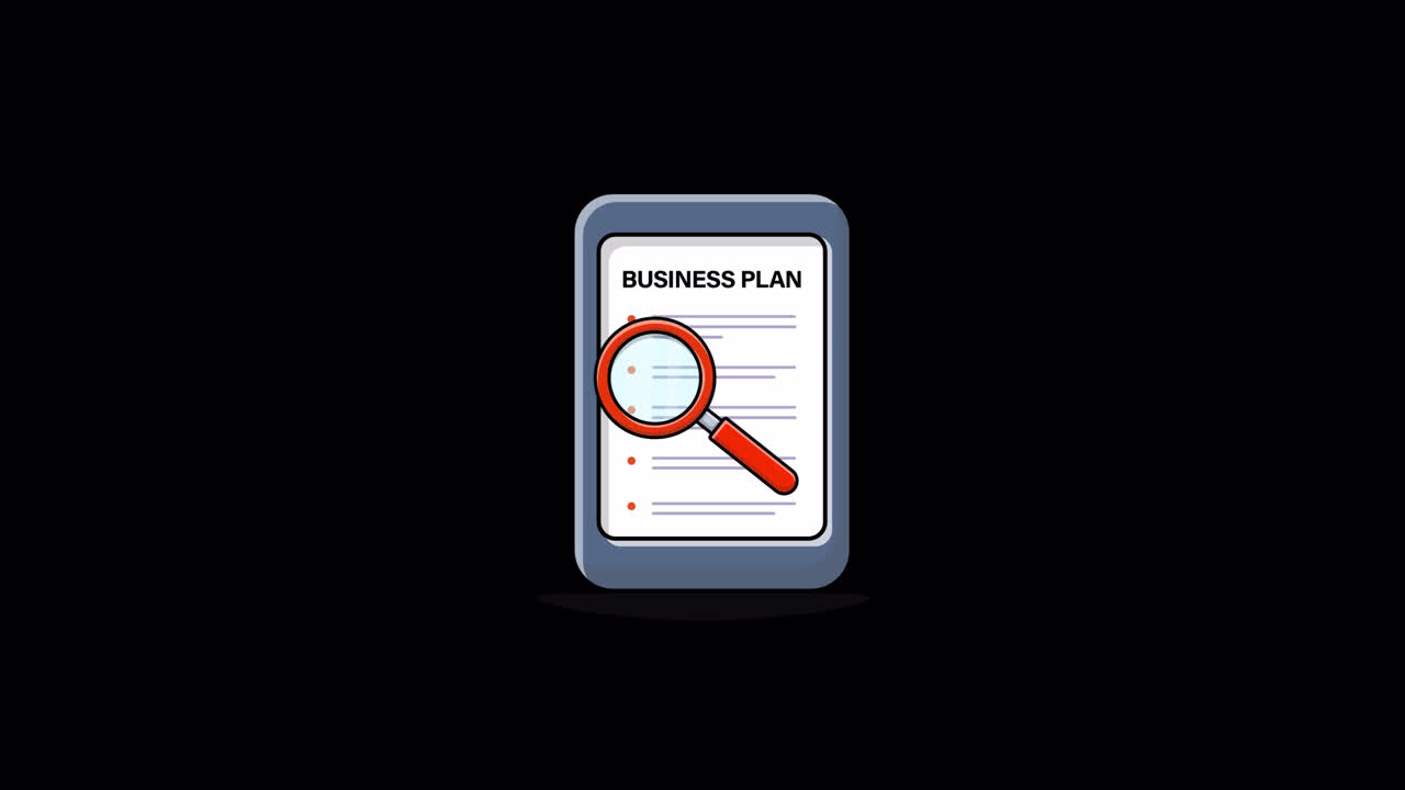 Animated Smartphone Reviewing Business Plan with Magnifying Glass