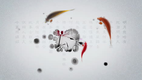 durante el día antiguo tradicional chino paisaje japonés pintura a tinta de hermosos árboles tranquilos, montañas, flores, lago, agua, pájaros, cielo azul, barco, temporada de flores de cerezo