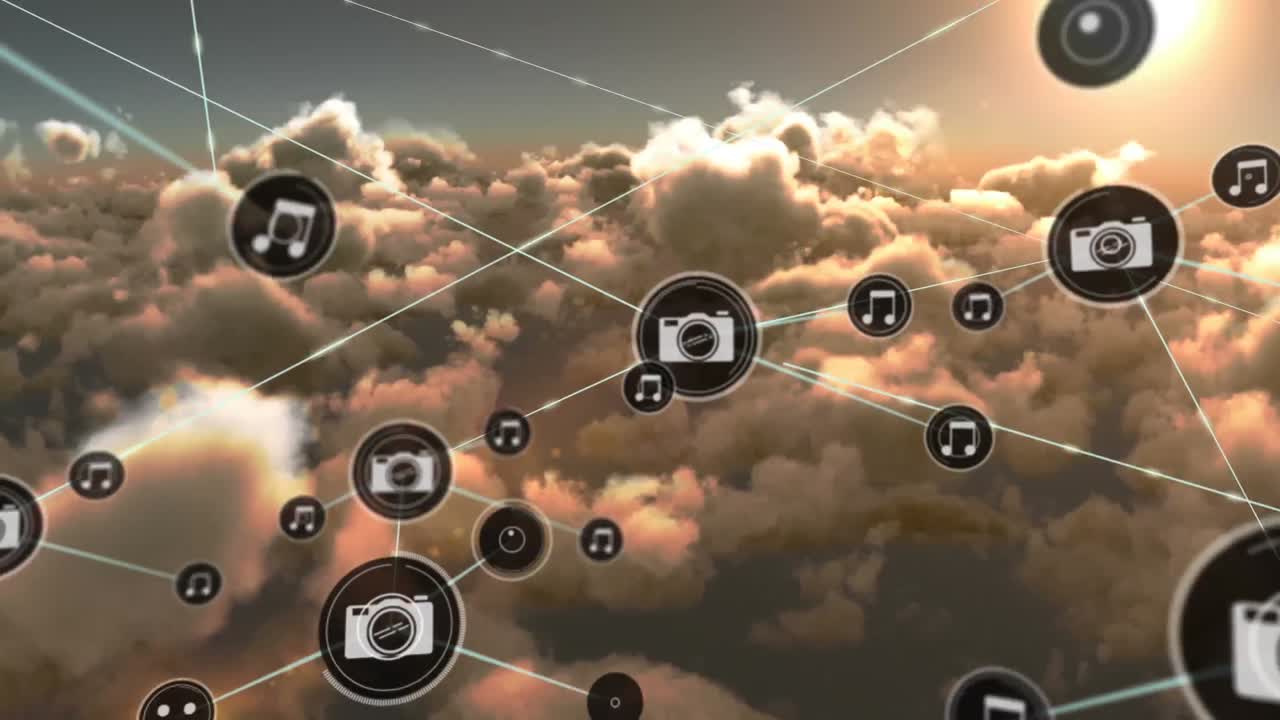 하늘의 구름에 대한 디지털 아이콘의 네트워크