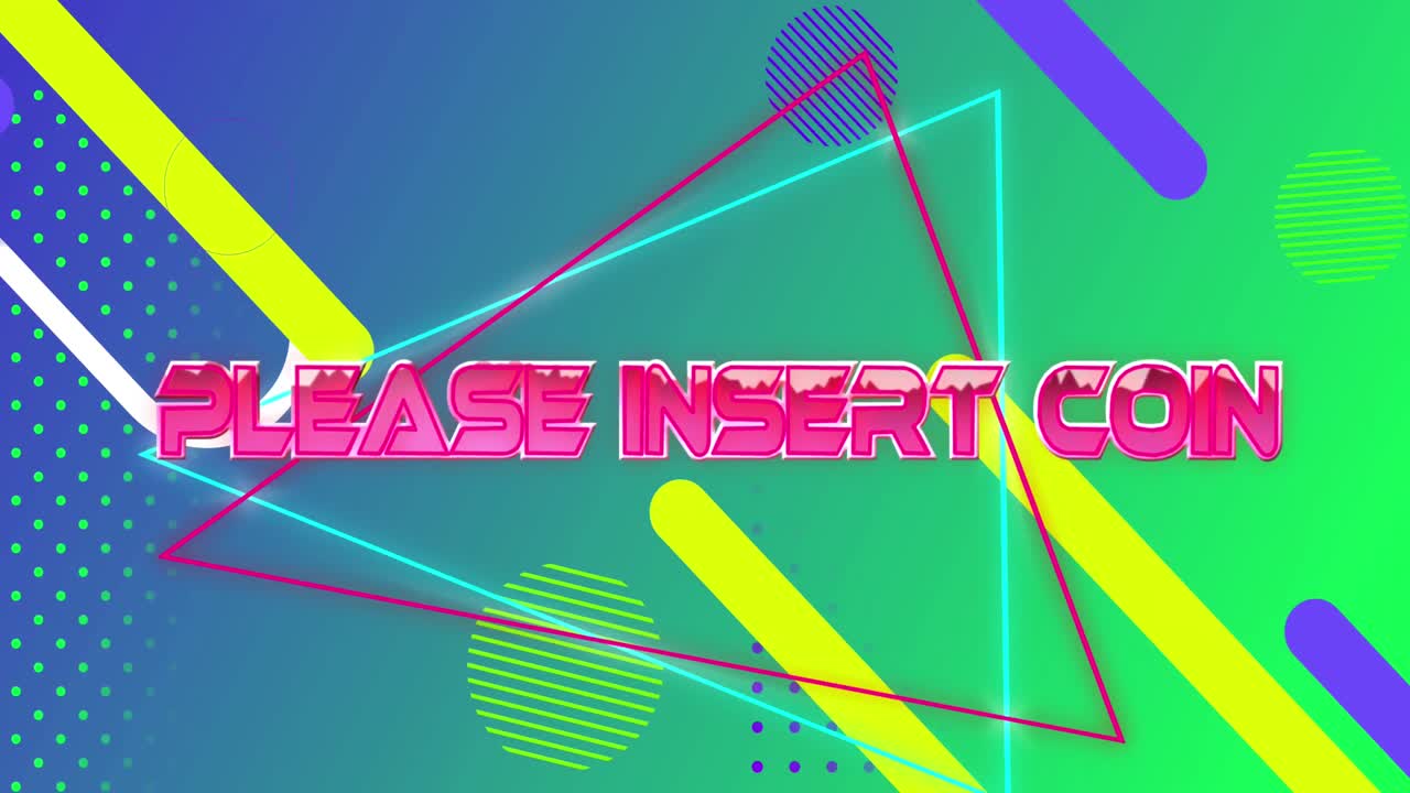 por favor, inserte la pantalla del videojuego de monedas sobre formas abstractas en el gradiente