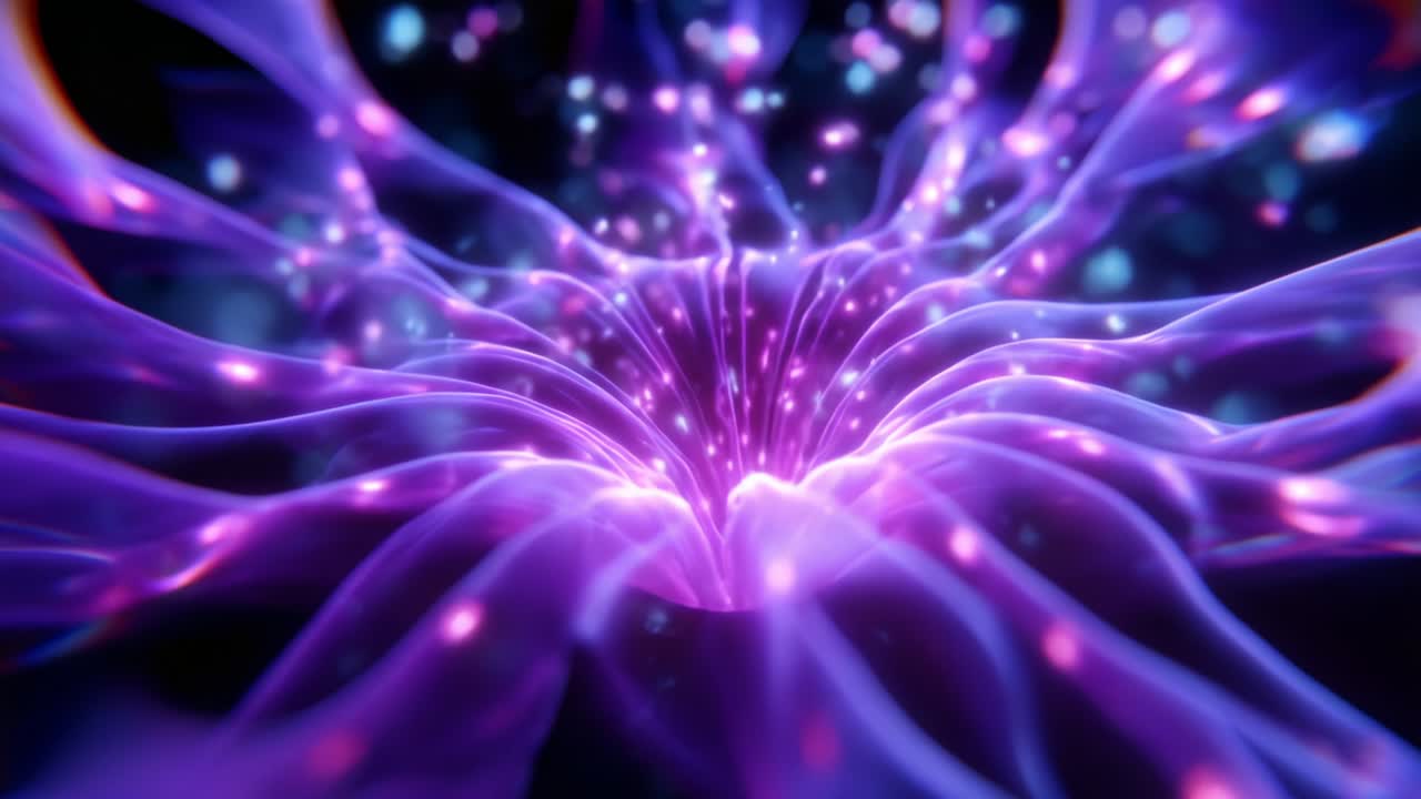 An Abstract Representation of Luminescent Waves, Flowing Forms, and Vibrant Lights Evoking an Enchanting Display of Color and Energy Twice in the Frames, Suggesting a Cosmic or Digital Wonderland