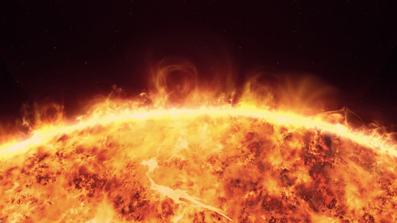 Solar Flares and Plasma Storm on the Sun Surface Close Up