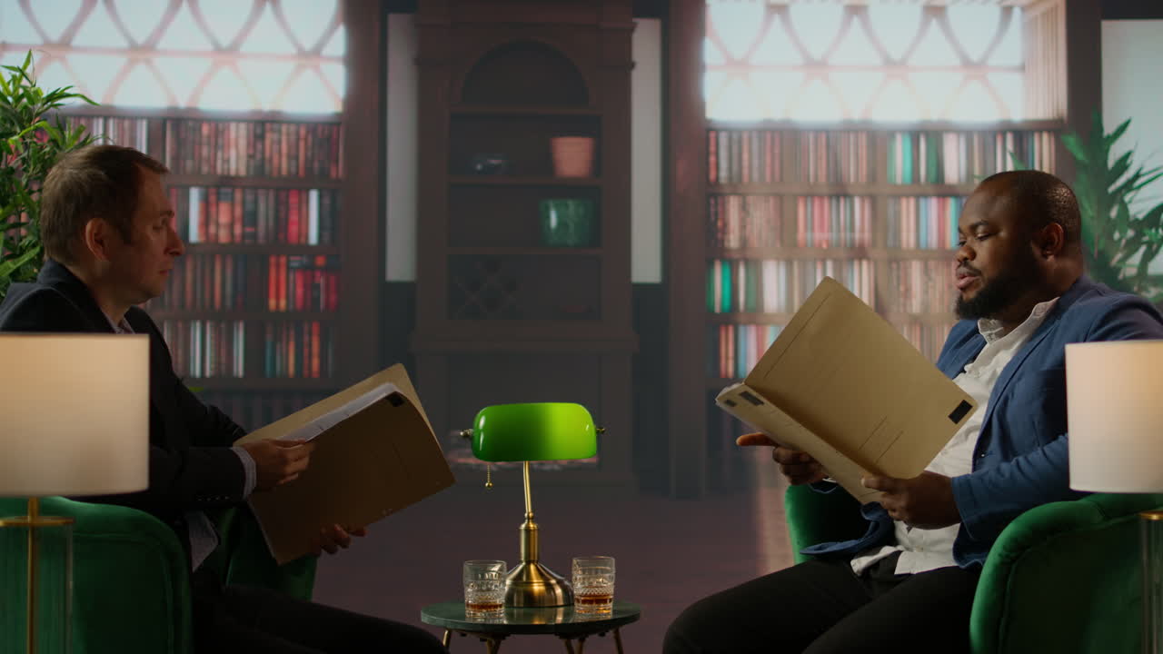 агенты разведки анализируют конфиденциальную информацию за напитком