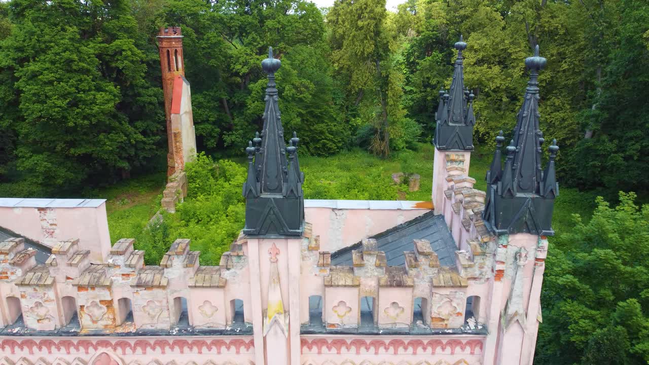 Aerial View of Ruins of a Pink Castle