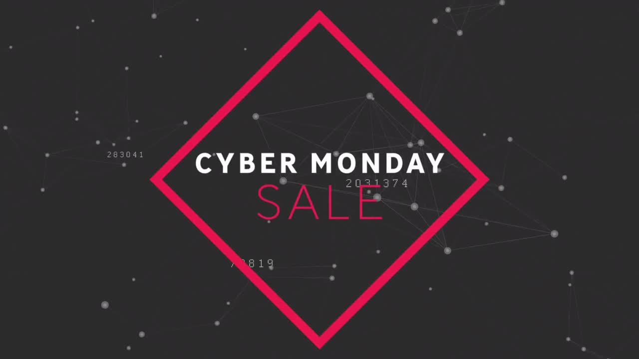 Animation of cyber monday sale text over networks of connections