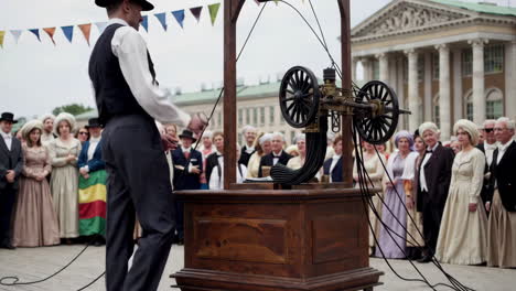 historical reenactment in a public square