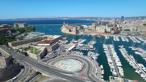 aerial of france, cote d'azur, menton, old port of marseille and sea in french riviera