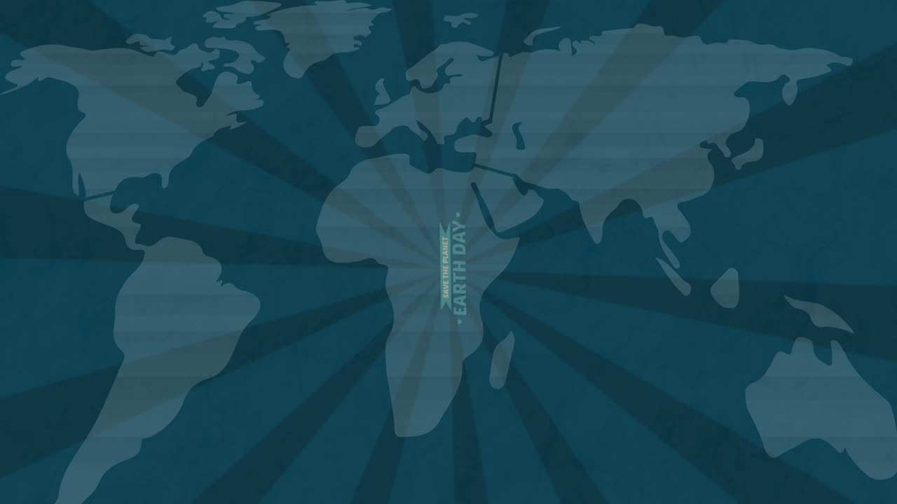 어두운 파란색 배경의 세계 지도를 통해 지구를 구하는 애니메이션
