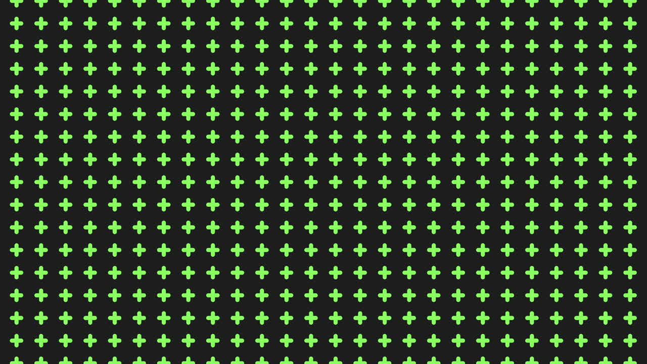 The image showcases a striking pattern of black and green crosses set against a black backdrop. The crosses consist of intricate arrangements of white dots, with the green ones being marginally larger