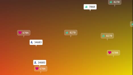 Animación-De-Iconos-Y-Números-Cambiantes-En-Cuadros-De-Mensajes-Sobre-Fondo-Degradado