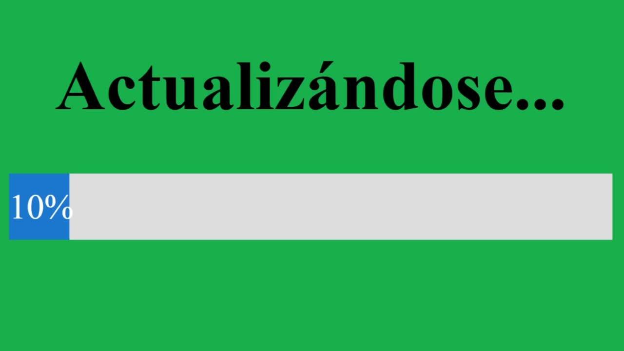español. actualización de la barra de progreso hasta que se complete con pantalla verde en la página web en línea. vista de la pantalla del dispositivo de actualización de software cargando datos y archivos. punto de vista a través del sitio web de la red de internet.