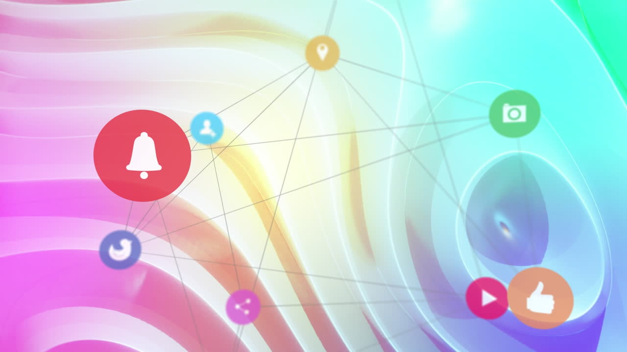 모양 위에 미디어 아이콘으로 연결 네트워크의 애니메이션