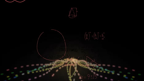 animation of mathematical data processing over light trails on black background