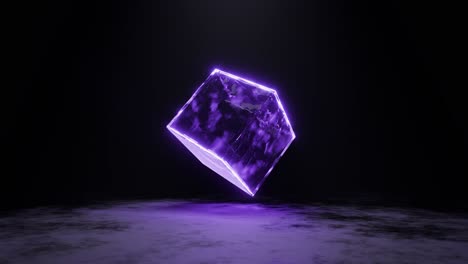 3d render animation loop of glowing neon cube and reflecting floor