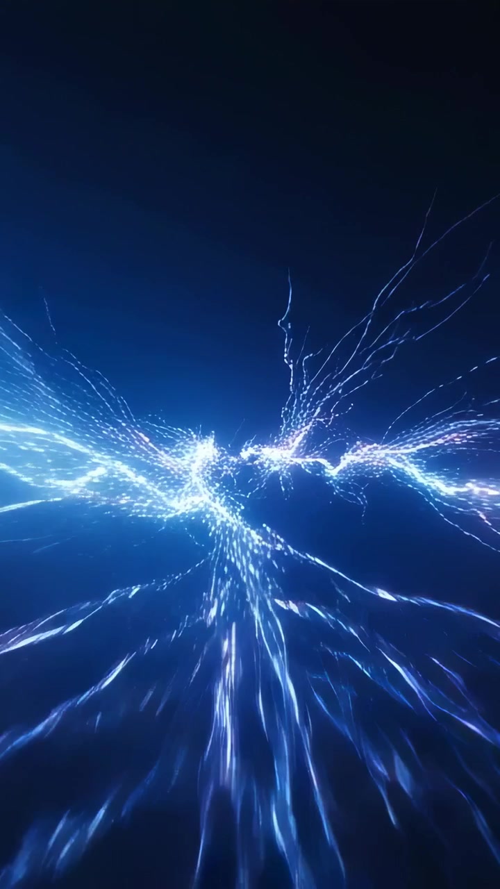 Vertical video: Sparking horizontal arc releasing energy, sending filaments and sparks in void