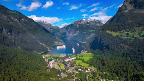 geiranger fjord, la hermosa naturaleza de noruega imágenes aéreas.