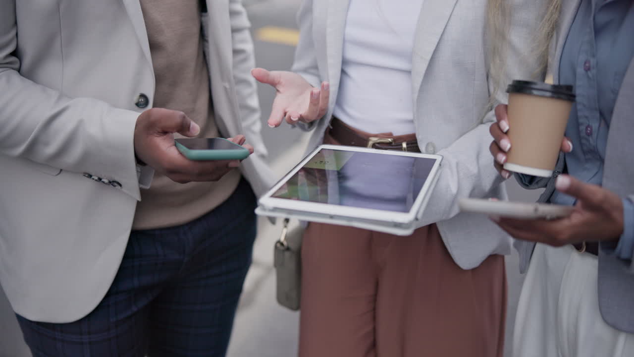Tablet, technology and hands of urban business