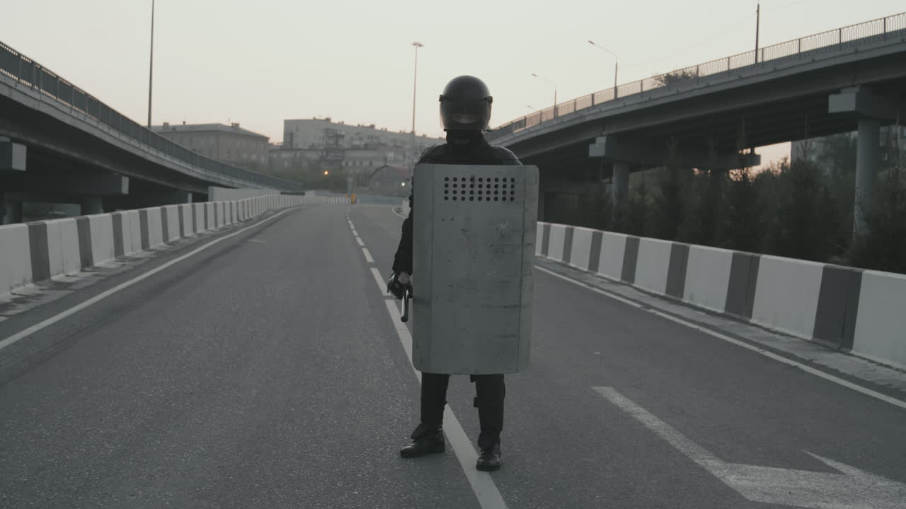 Riot Police on Urban Overpass