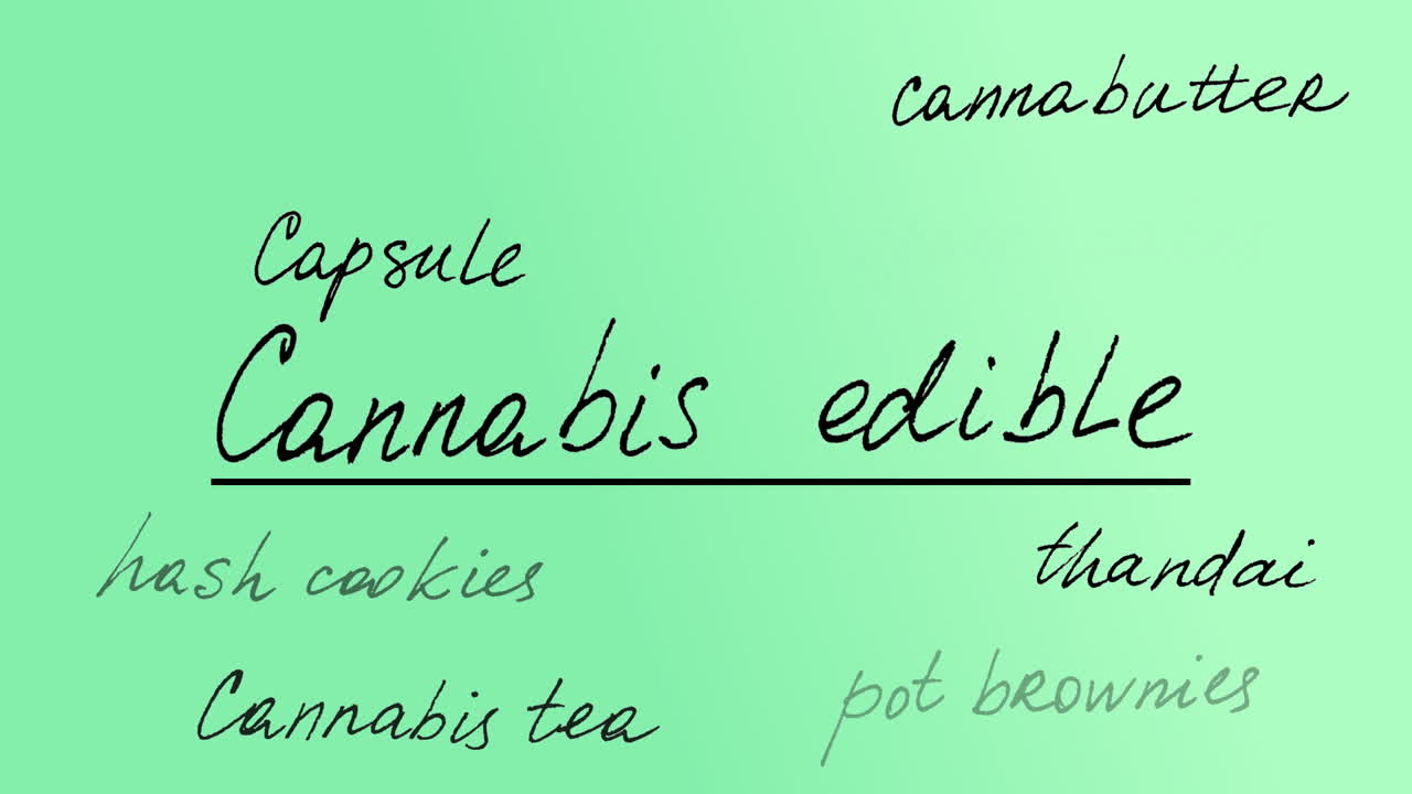 Spiselig cannabis. Animasjon av marihuana.