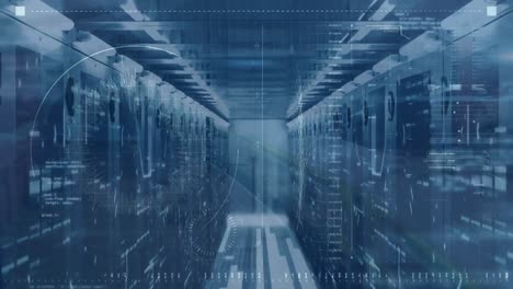 animation of data processing with scope scanning over server room