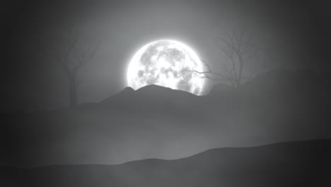 majestic moonlight tranquil night scene with full moon, bare trees, and hill