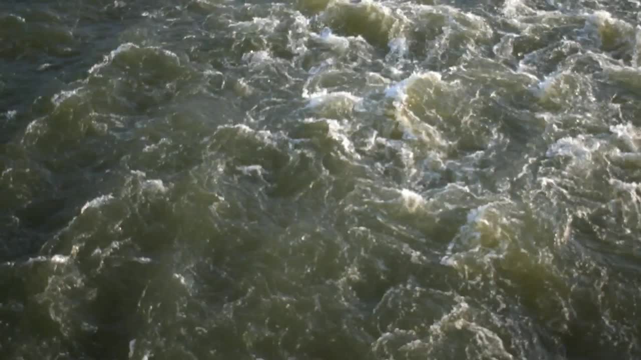 Panoramic view of the river current. Fixed camera