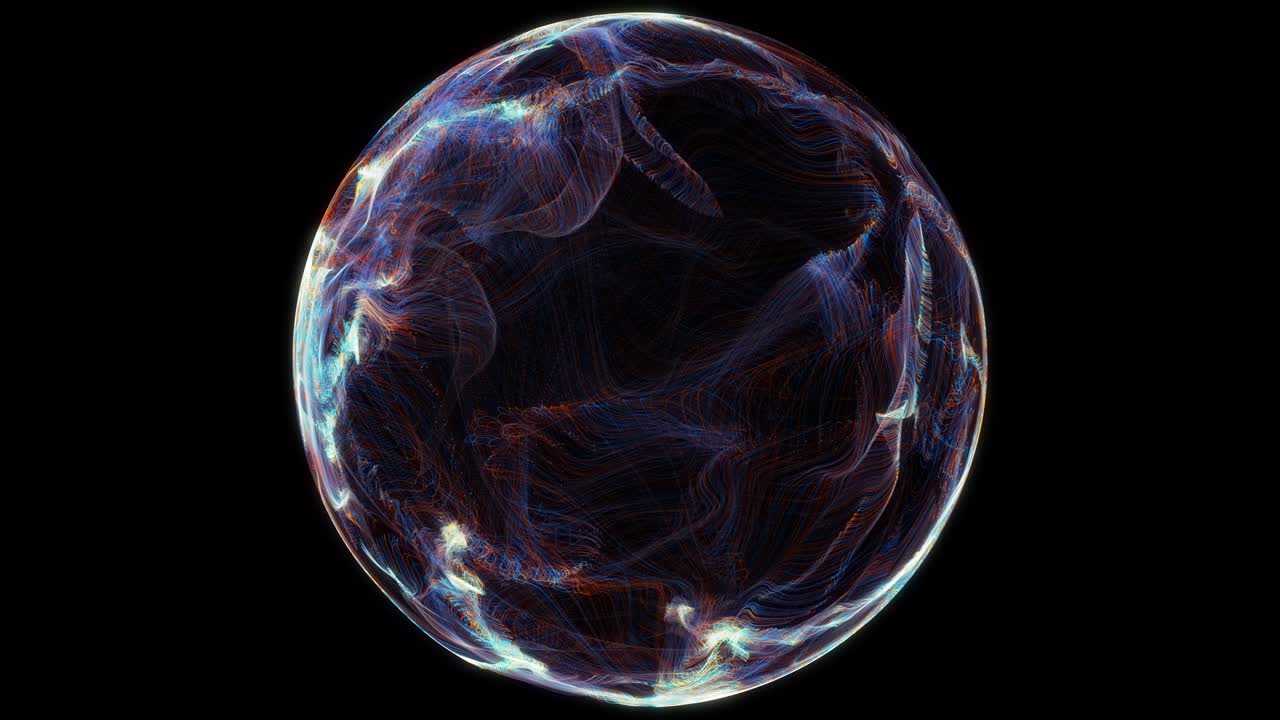 esfera de partículas abstractas, fondo científico. flujo virtual visualización de datos binarios grandes.