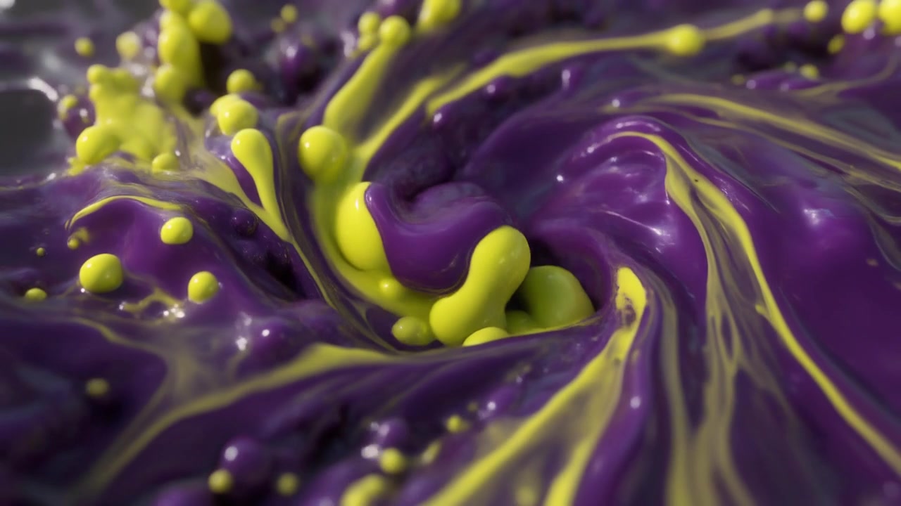 Abstract Swirling Purple and Yellow Liquid Paint Animation