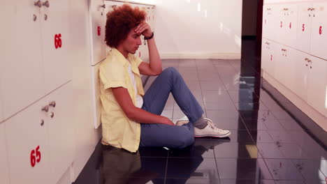 depressed student sitting on the floor