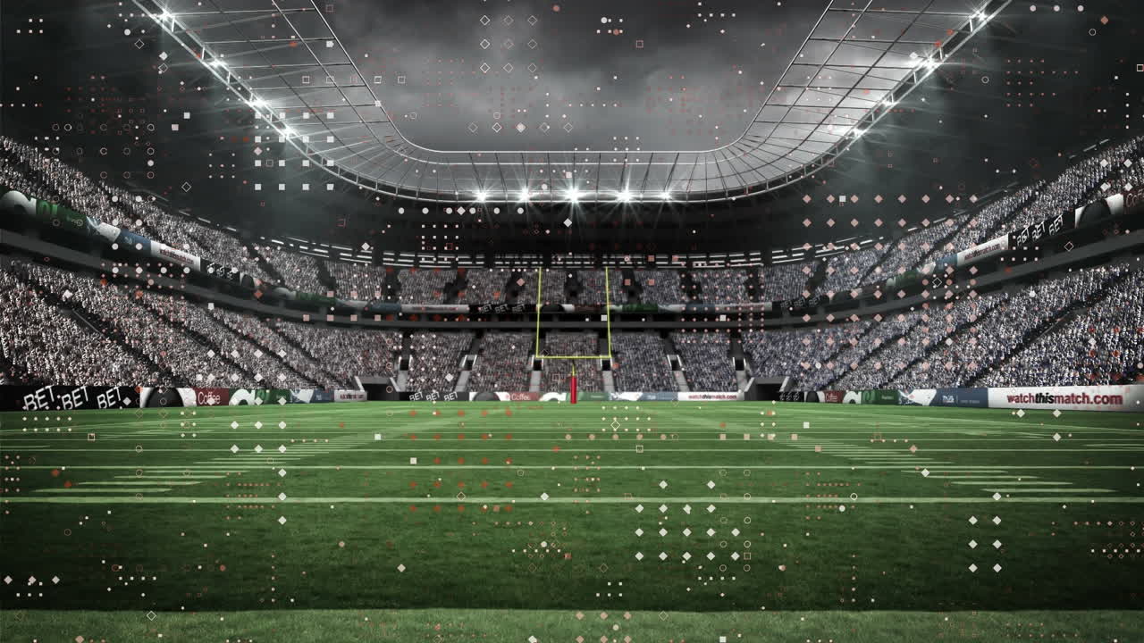 animación de puntos blancos que se mueven sobre el estadio deportivo