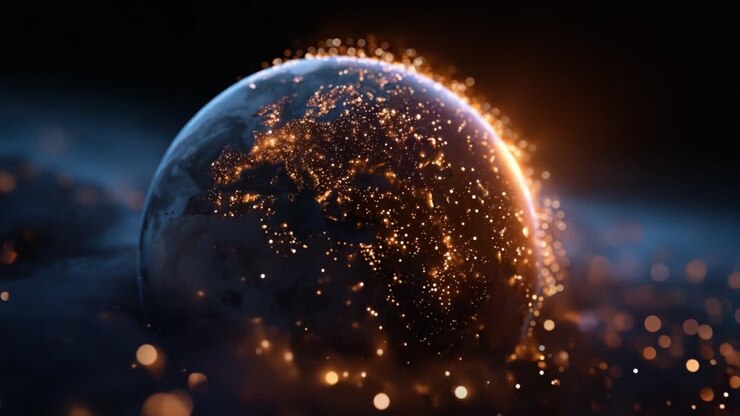 An Artistic Representation of Earth Illuminated by Sparkling Lights, Showcasing a Beautiful Night View of the Planet from Space with Glowing Cities and Natural Wonders