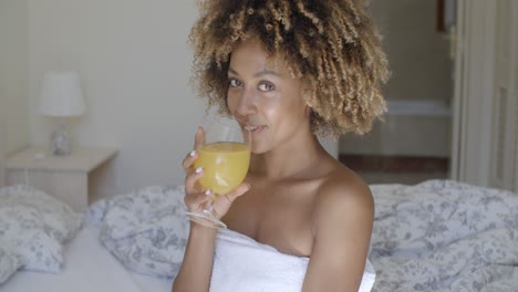 Happy-African-American-Girl-Drinking-Juice