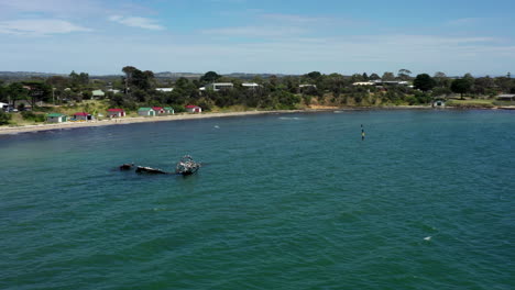 aerial ps ozone paddle steamer wreckage at indented head, australia