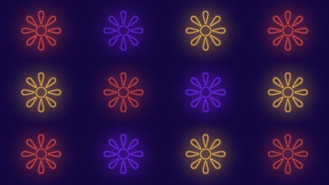 Pulsing-colorful-summer-flowers-pattern-with-neon-light-in-casino-style