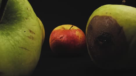 manzanas envejecidas y una que se está pudriendo