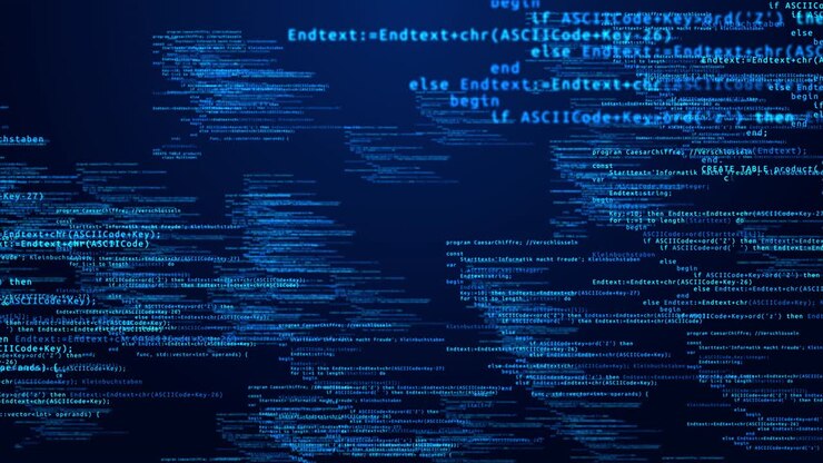 4k programming code running over computer screen terminal hacking animation software source code to