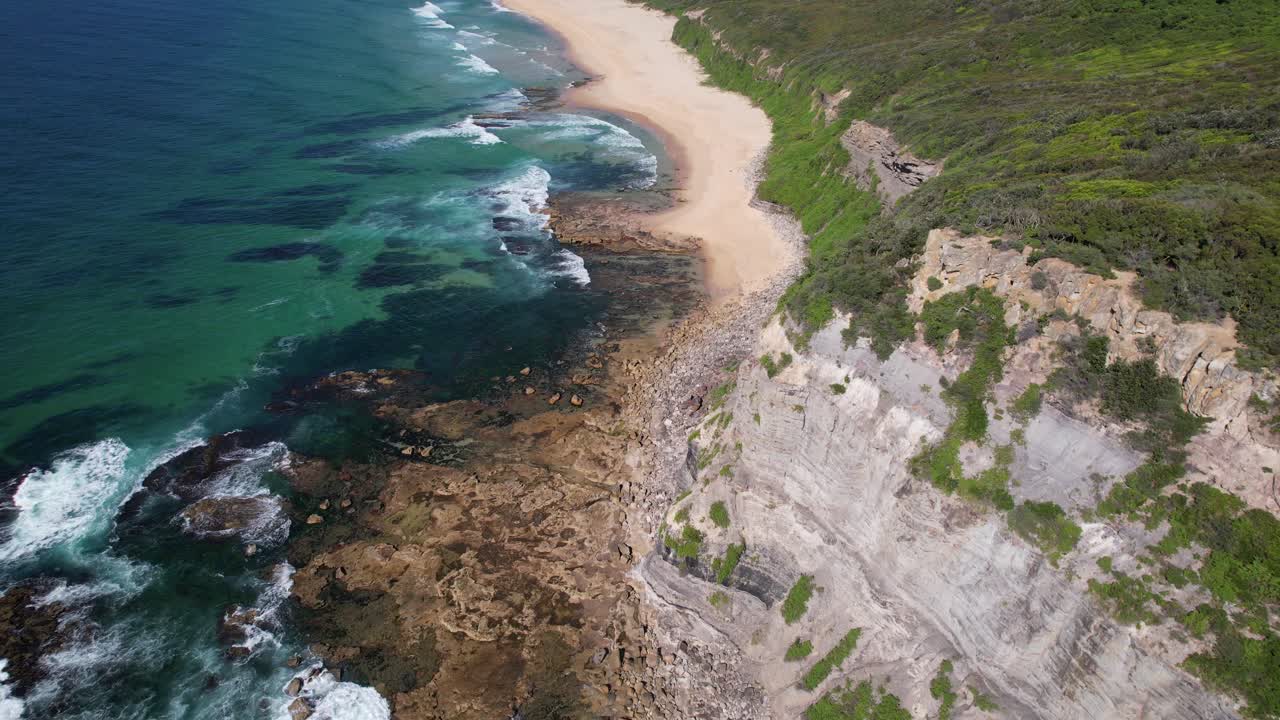 Little Redhead Point And Dudley Beach In New South Wales, Australia - Aerial Drone Shot